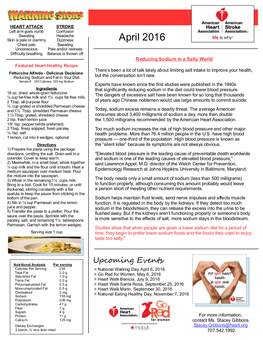 April 2016 - Newsletter for the American Heart Association